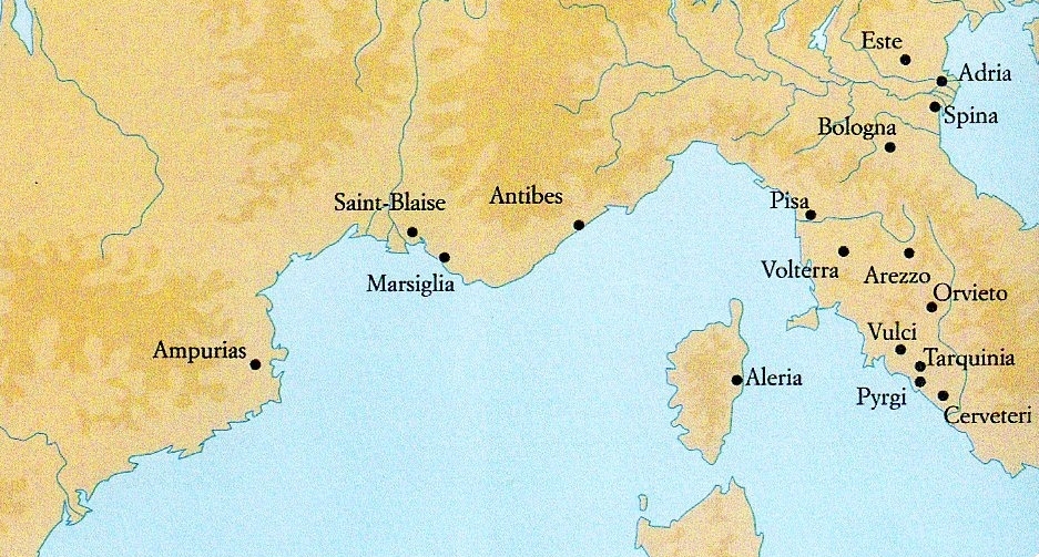 I principali centri di commercio nel mediterraneo nord-occidentale del VII sec. a.C.